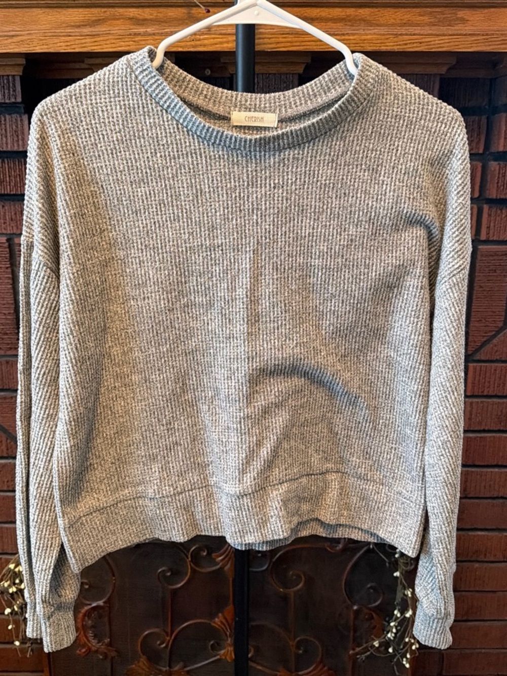 Cherish Light Gray Ribbed Crewneck Sweater
